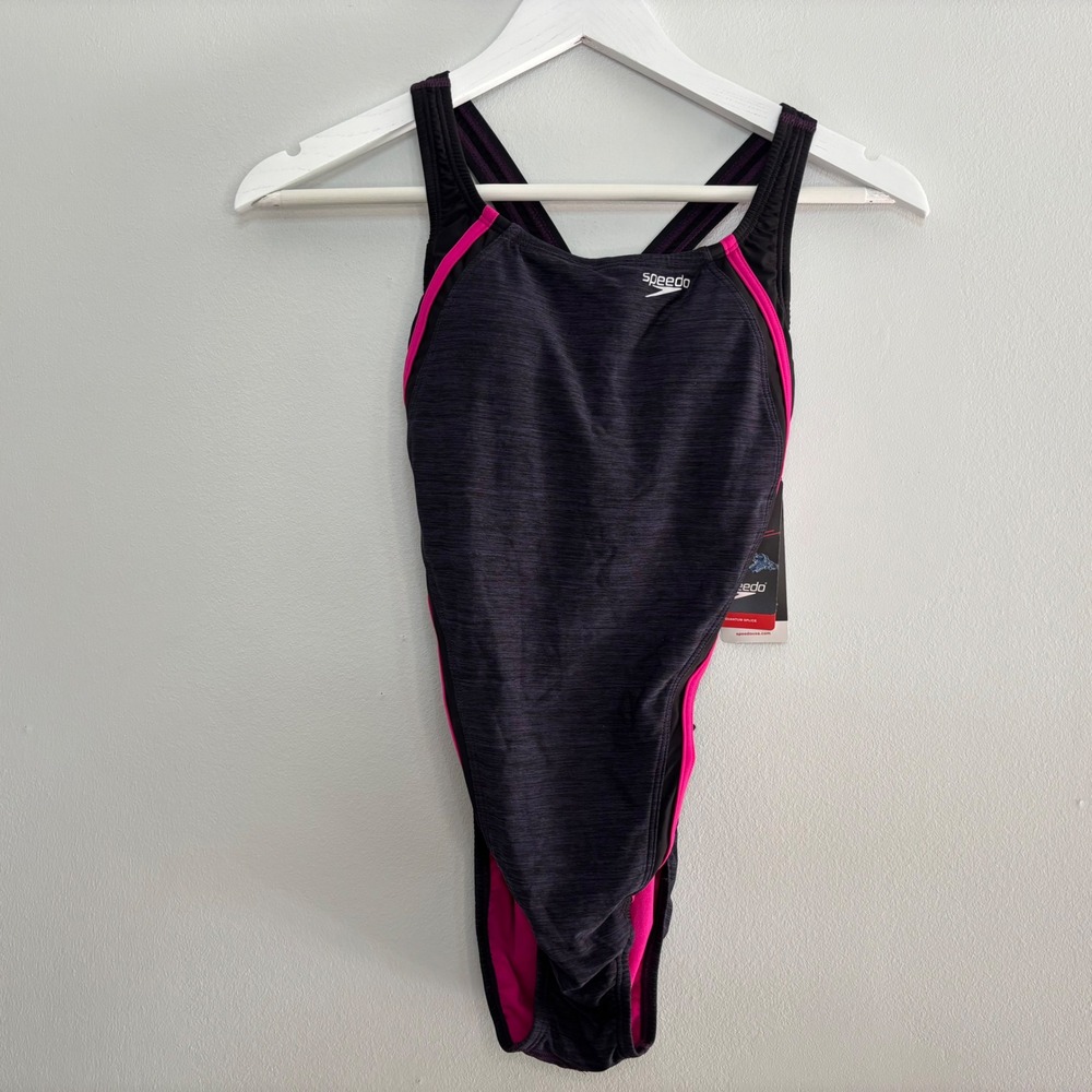 Speedo One Piece Swimsuit Women 6 Colorblock Pink Gray Hydrobra Pool Beach Swim